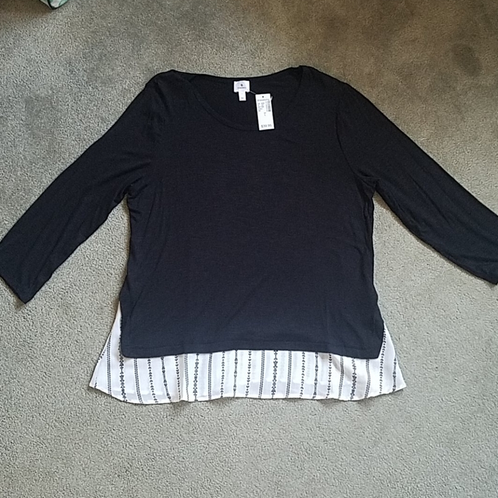 NWT Dressbarn Chiffon Hem Shirt Large 3/4 sleeve